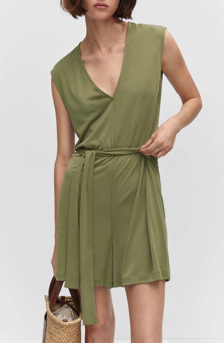 MANGO Tie Waist V-Neck Romper, Alternate, color, 