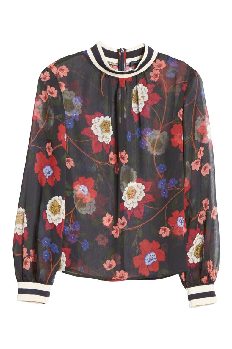 Eloise Sheer Blouse, Alternate, color, UTILITY BLUE MULTI