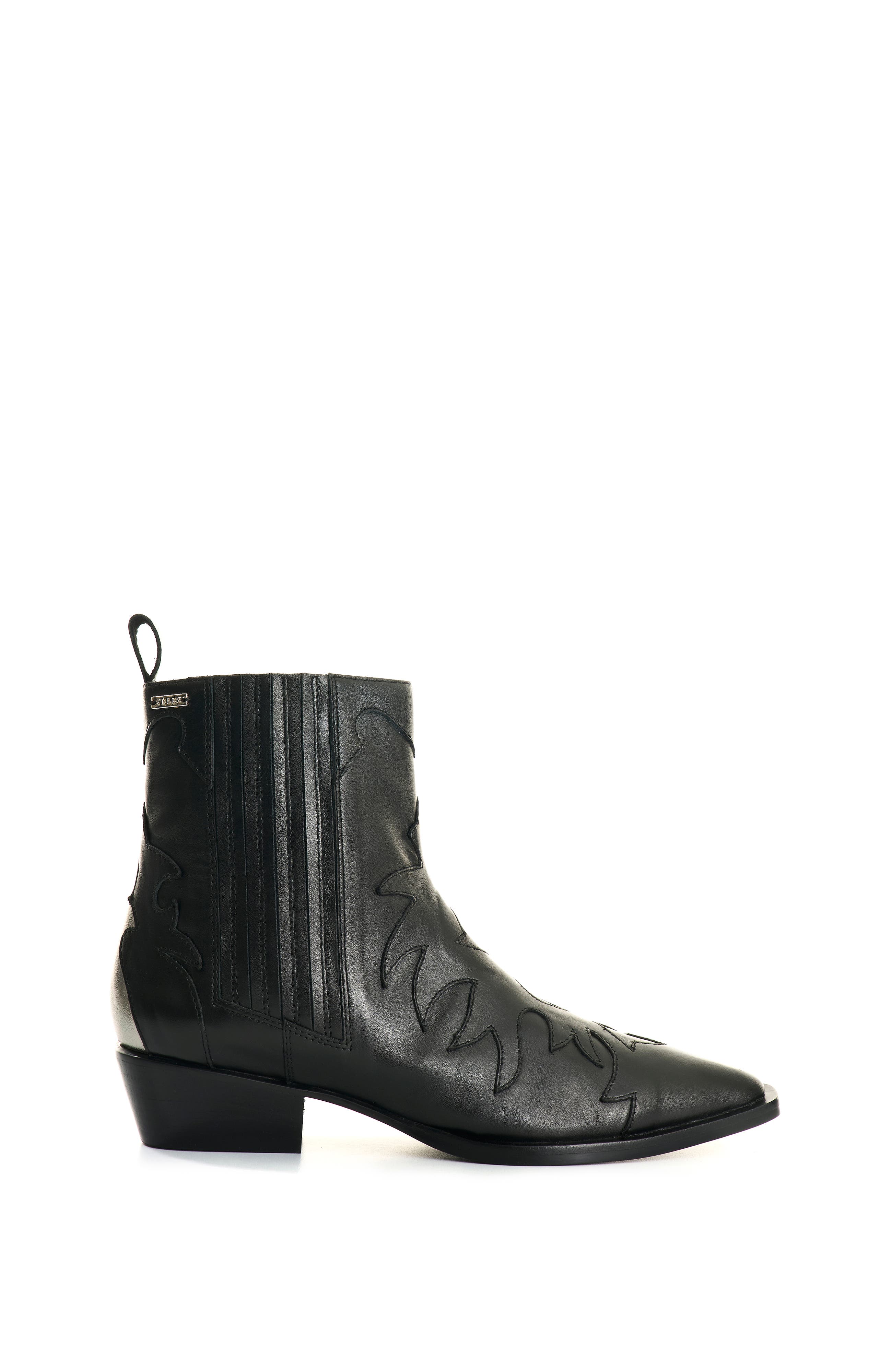 Velez Leather Western Ankle Boots, Main, color, Black