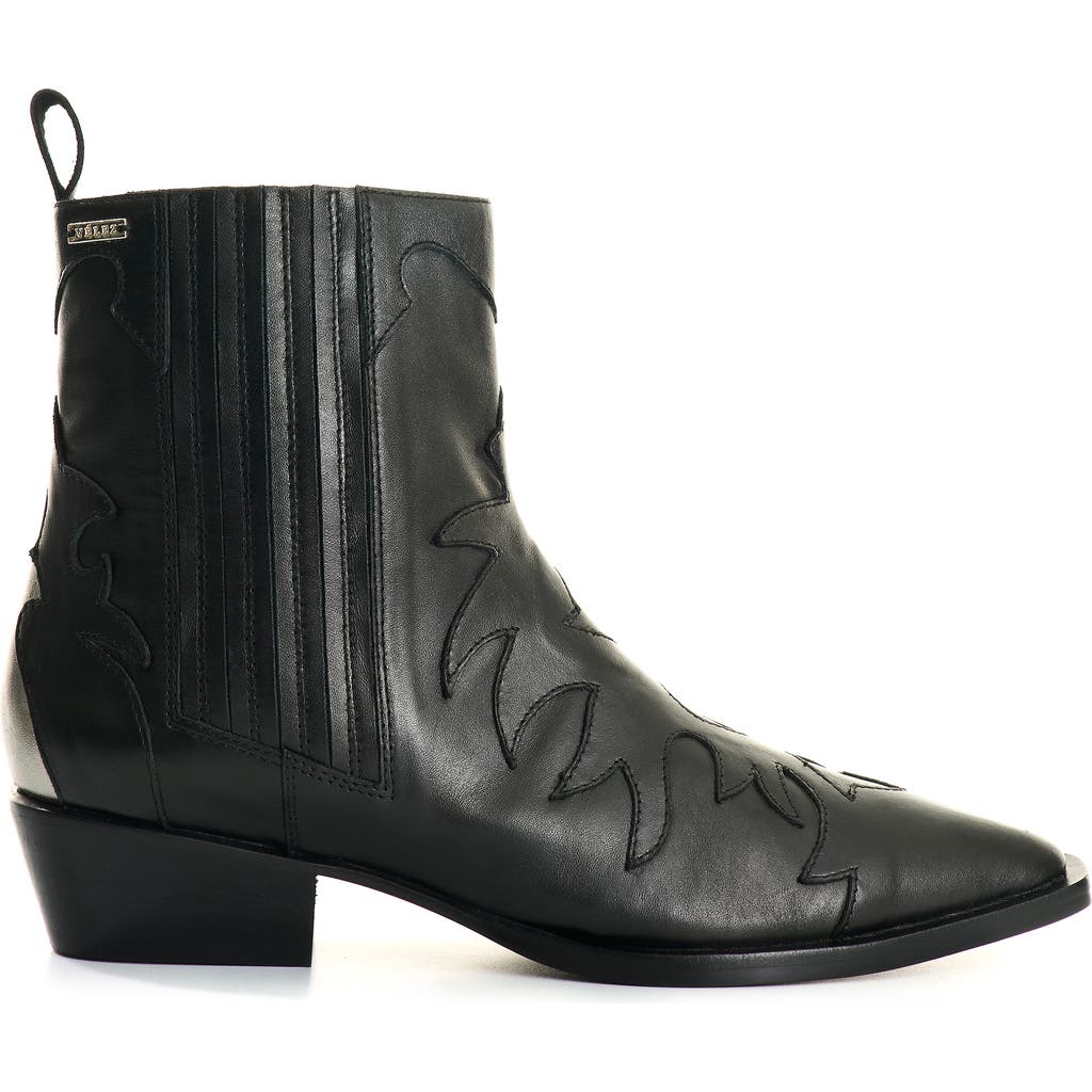 Velez Leather Western Ankle Boots In Black