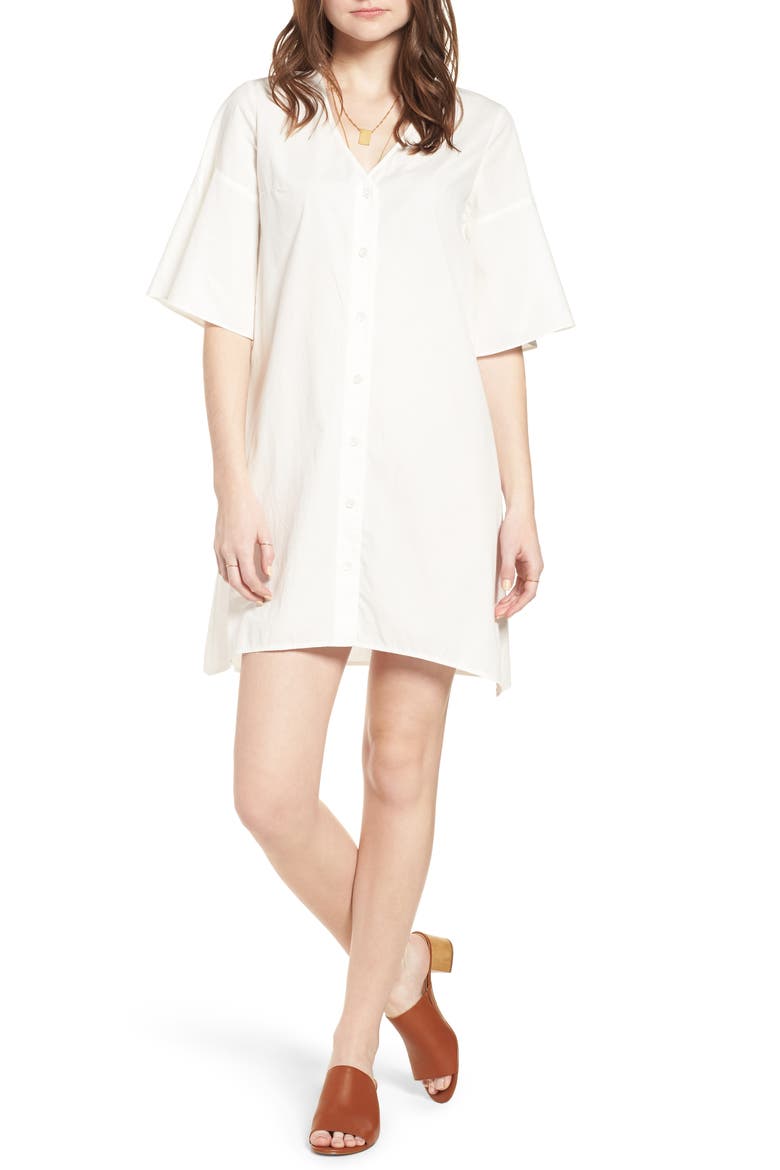 Bell Sleeve Shift Dress, Main, color, PURE WHITE