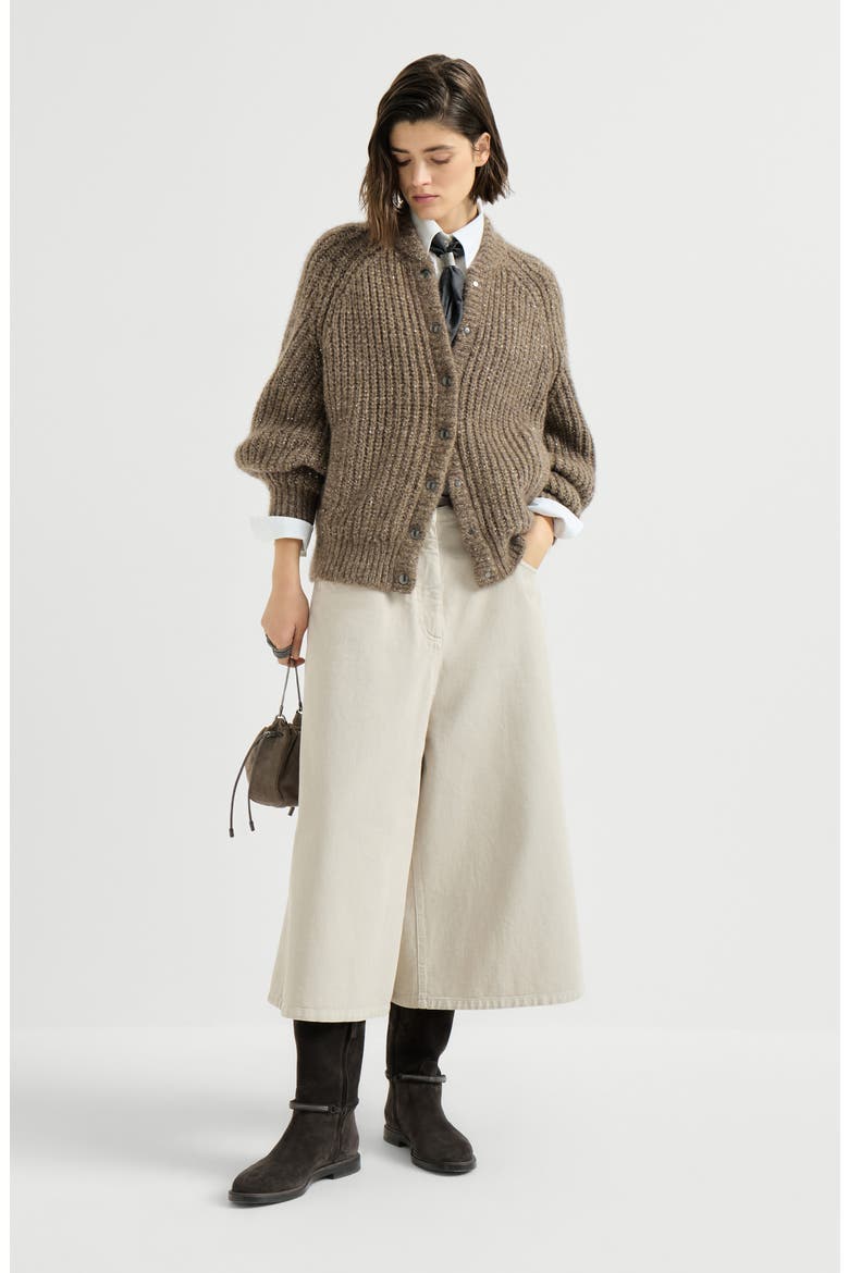 Dazzling Cashmere And Silk English Rib Cardigan, Alternate, color, Brown