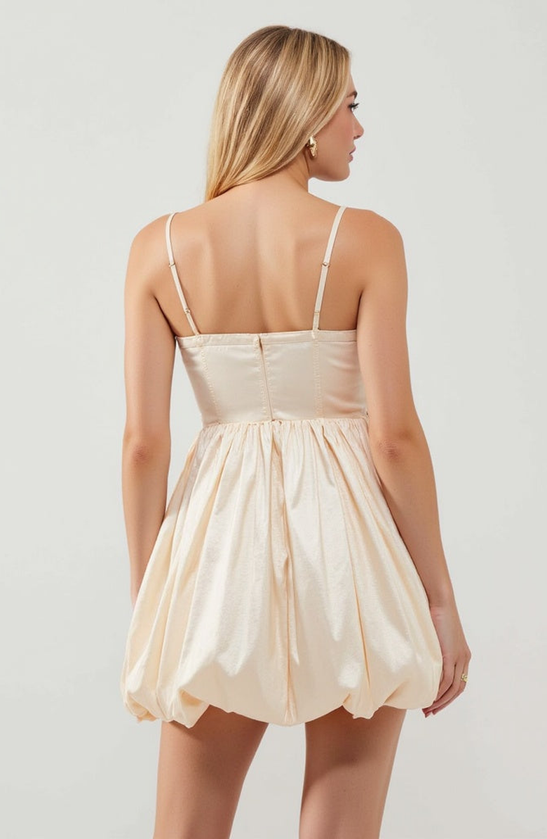 Modenaire Mini Dress with Bow and Bubble Hem, Alternate, color, Light Beige