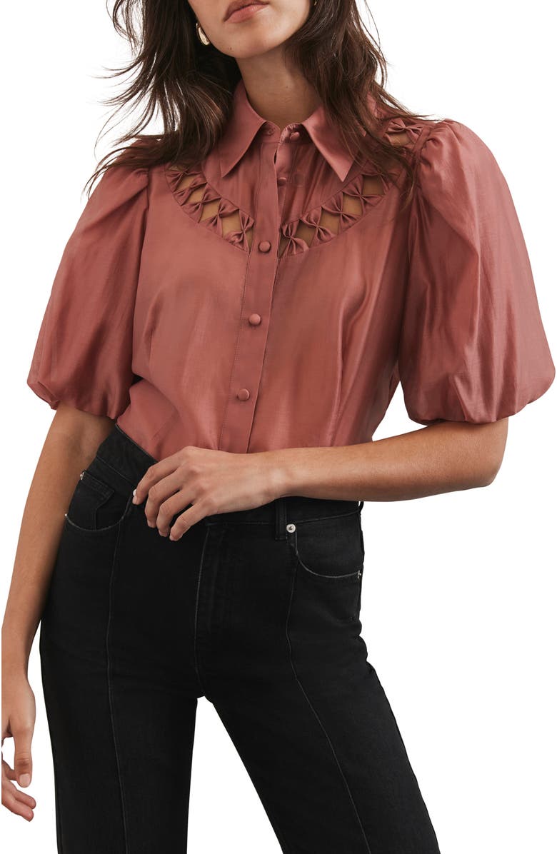 MINT VELVET Puff Sleeve Shirt with Cutouts, Main, color, Pink