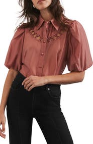 MINT VELVET Puff Sleeve Shirt with Cutouts