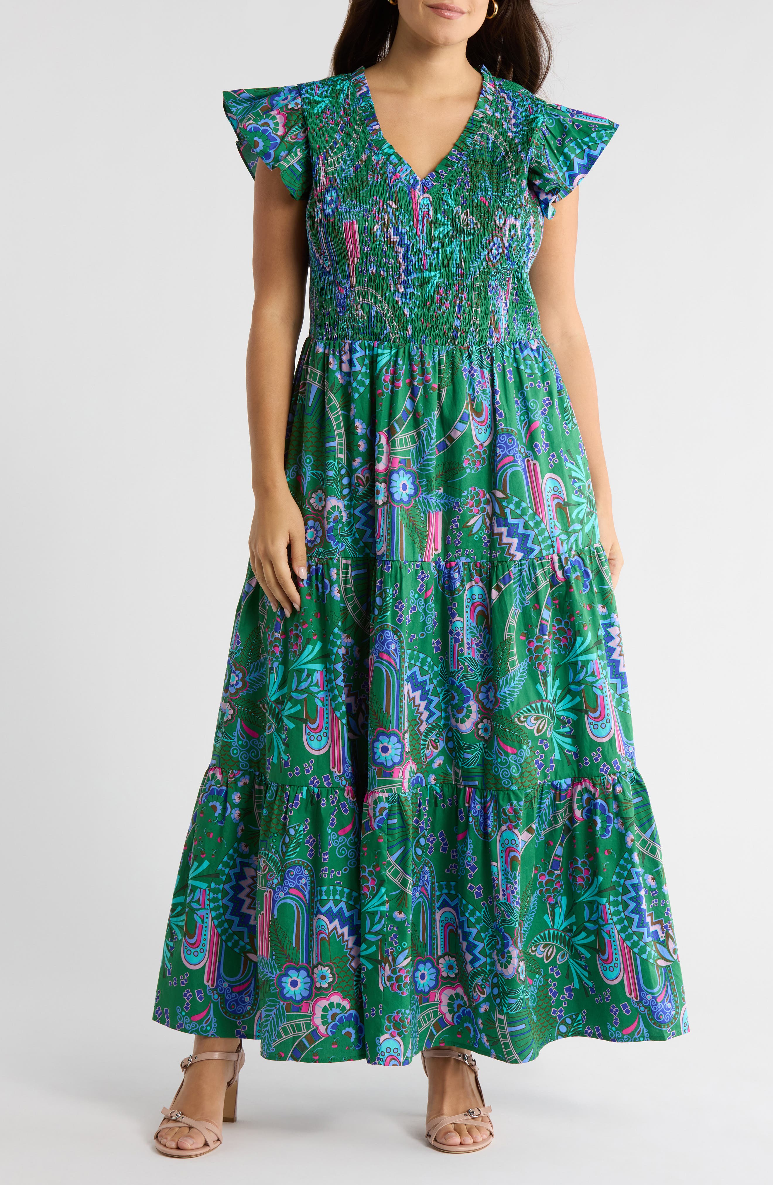 Vesper Geo Sunfire Print Maxi Dress