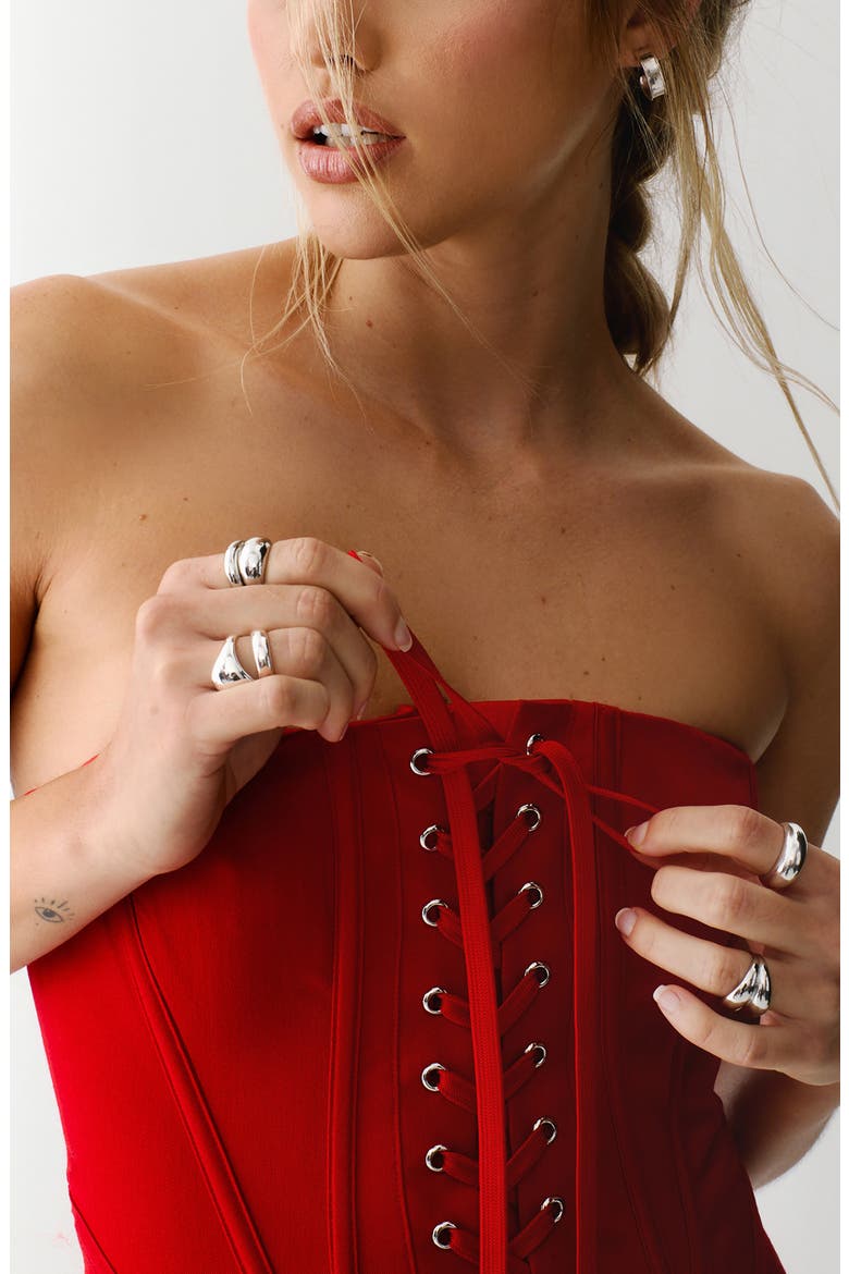 Strapless Corset Minidress, Alternate, color, RED