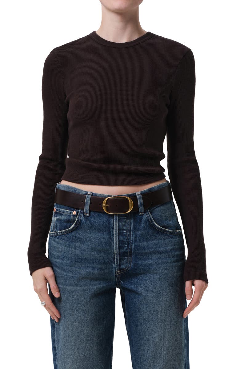Citizens of Humanity Pilar Long Sleeve Recycled Cotton Waffle Knit T-Shirt, Main, color, Chocolate Medium D