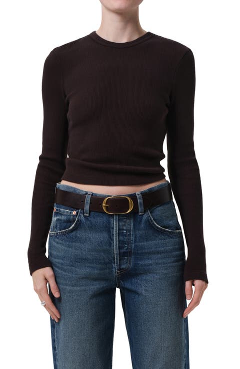 Pilar Long Sleeve Recycled Cotton Waffle Knit T-Shirt