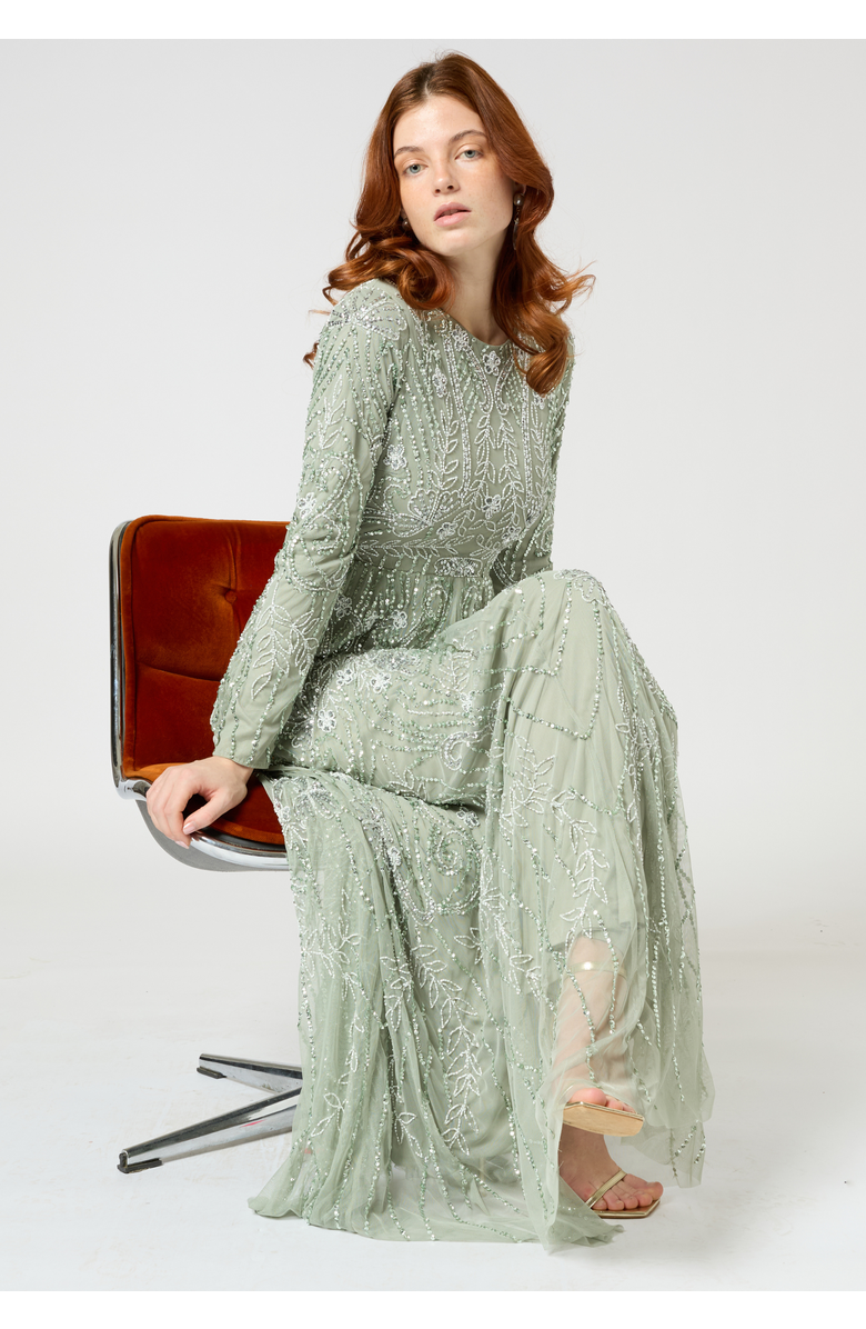 MARYISA Occasion Modest Embellished Sequin Beaded Floral High Neck Evening Gown, Alternate, color, 