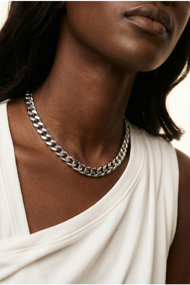 Silver Cuban Chain Necklace, Alternate, color, Silver