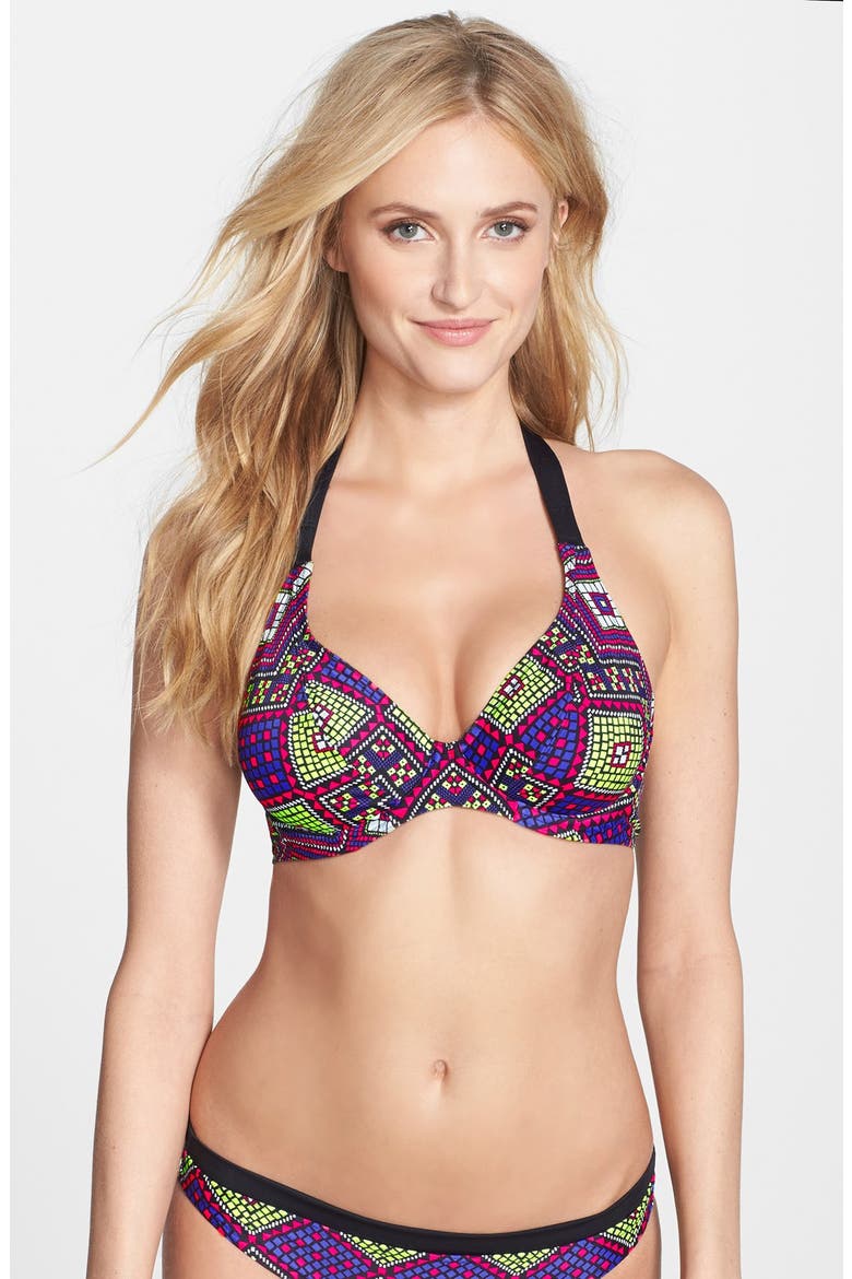 'Byzantine' Banded Underwire Halter Bikini Top, Main, color, NEO