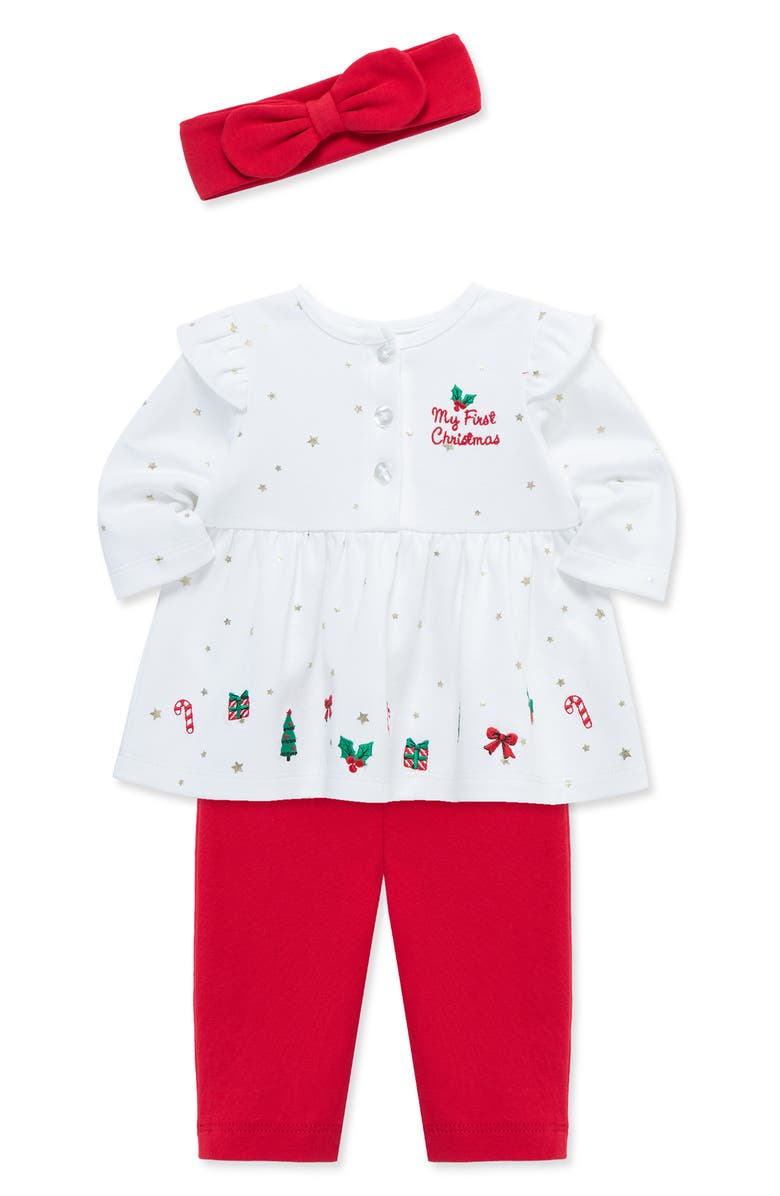 Little Me Merry Tunic, Leggings & Headband Set, Alternate, color, White Multi