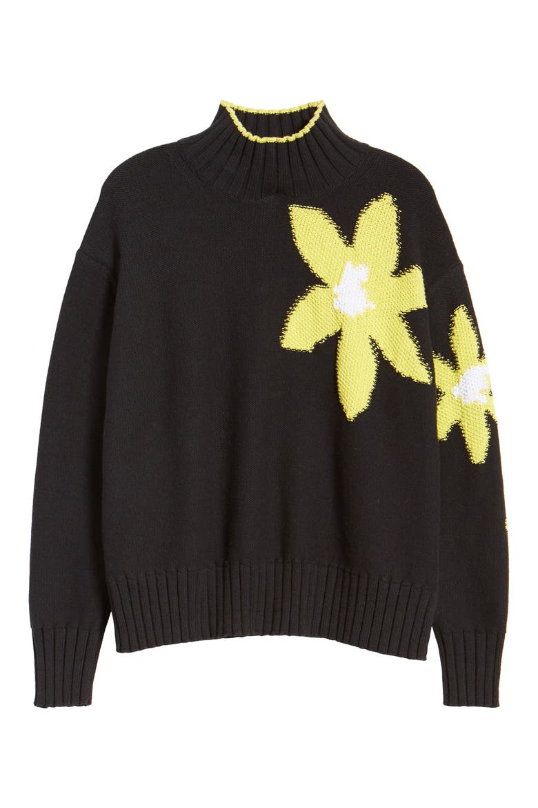 Floral Turtleneck Sweater, Alternate, color, BLACK