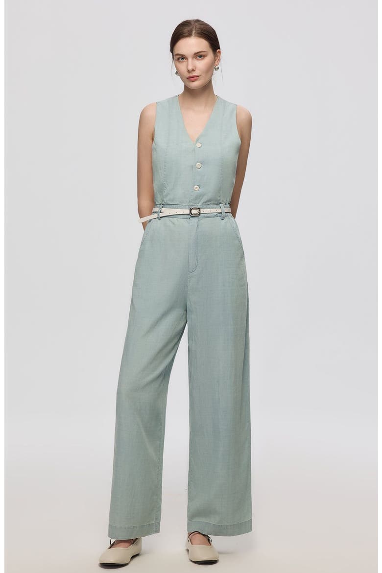 Nahla Chambray Jumpsuit, Alternate, color, Chambray Blue