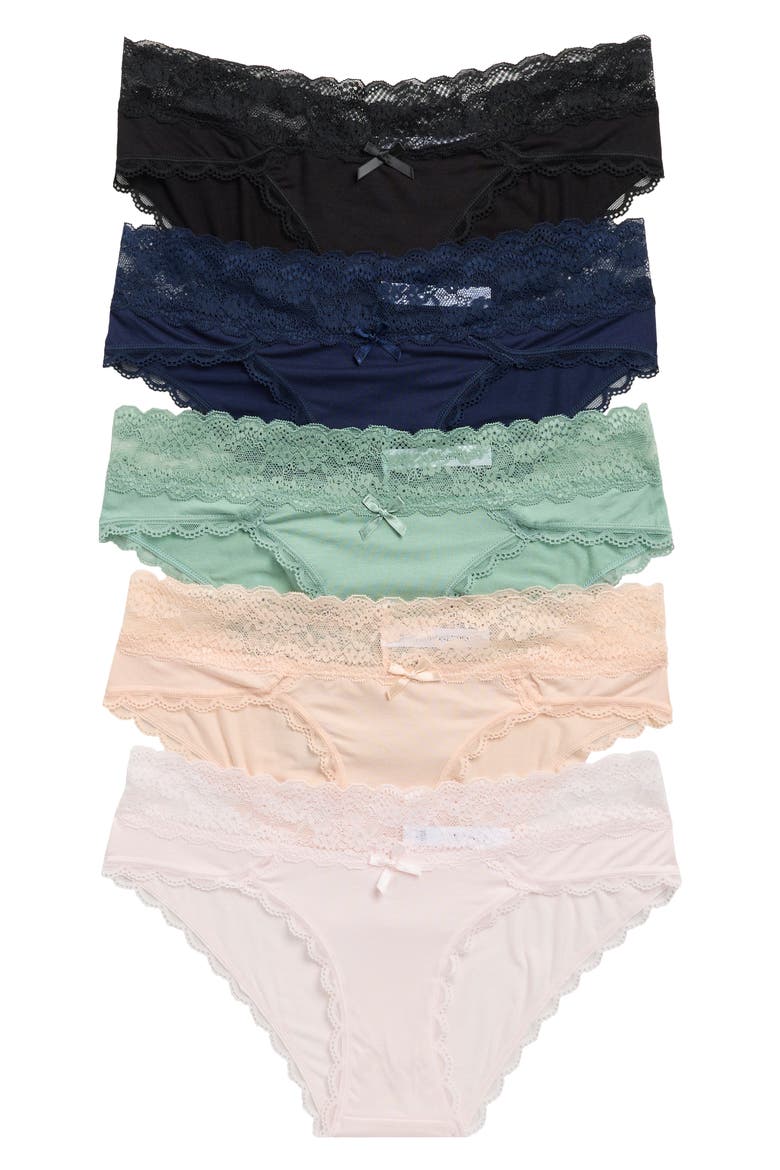 Ahna 5-Pack Lace Low Rise Hipster Panties, Main, color, BASICS2