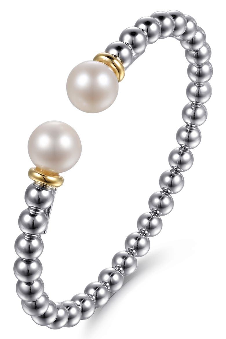 Bujukan Pearl & 14K Gold Sterling Silver Bangle Bracelet, Alternate, color, SILVER/ 14K YELLOW GOLD
