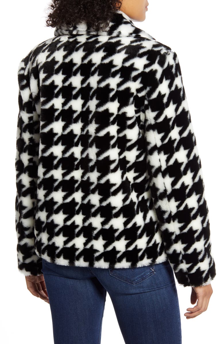 CeCe Faux Fur Houndstooth Jacket, Alternate, color,