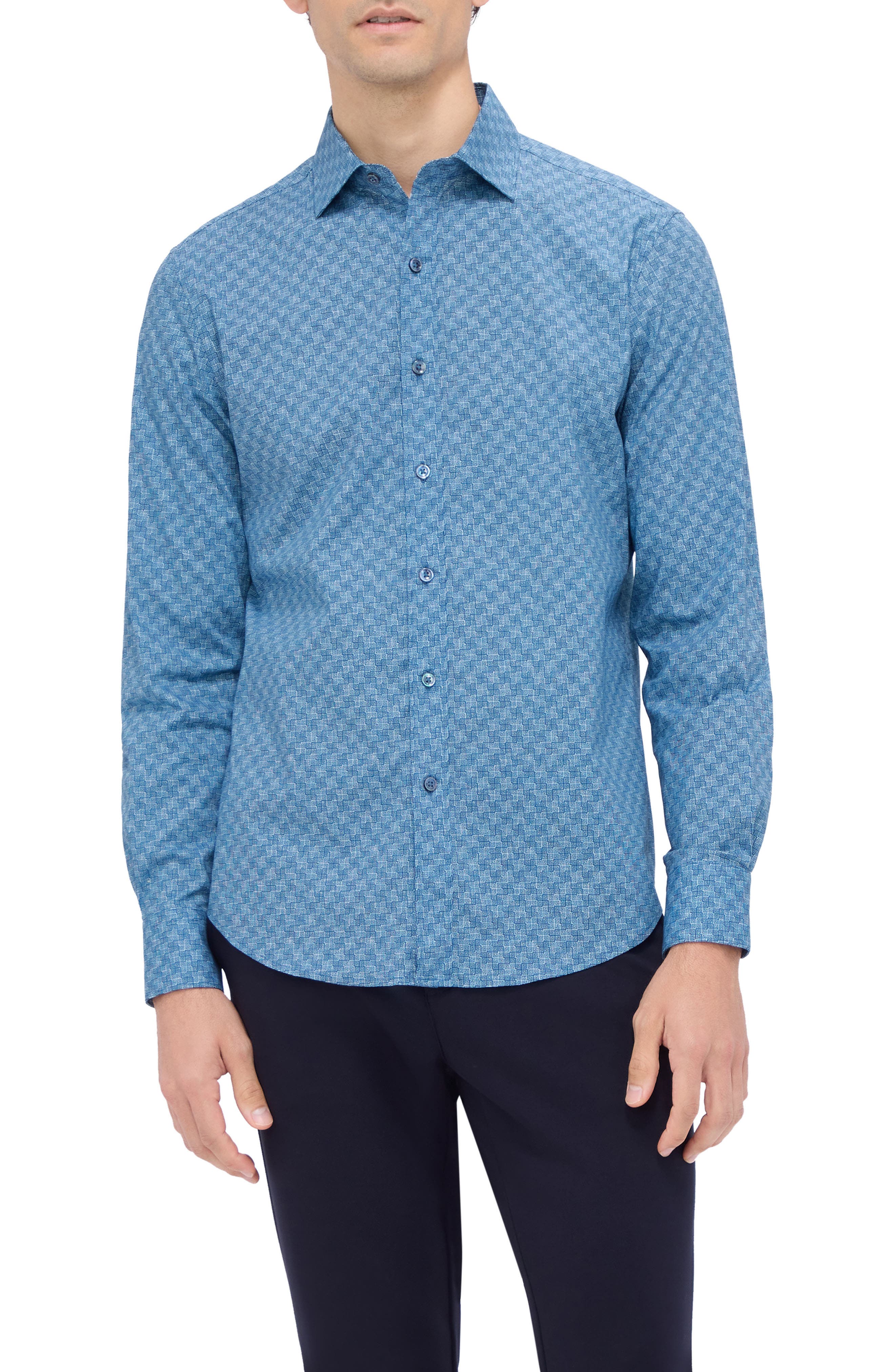 Bugatchi Axel Shaped Fit Geo Print Stretch Cotton Button-Up Shirt