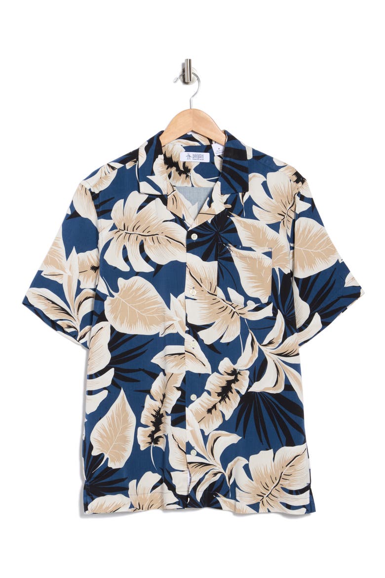 Tropical Print Camp Shirt, Alternate, color, SARGASSO SEA