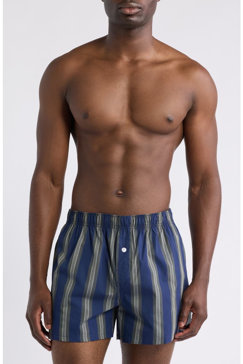 Modern Woven Stretch Cotton Boxers, Main, color, NAVY PEACOAT- GREEN STRIPE