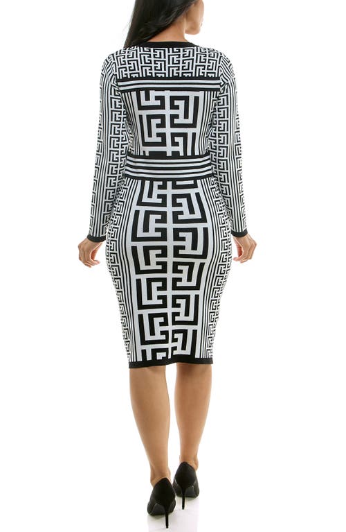 Nina Leonard Leopard Print Long Sleeve Sweater Dress In Black/white