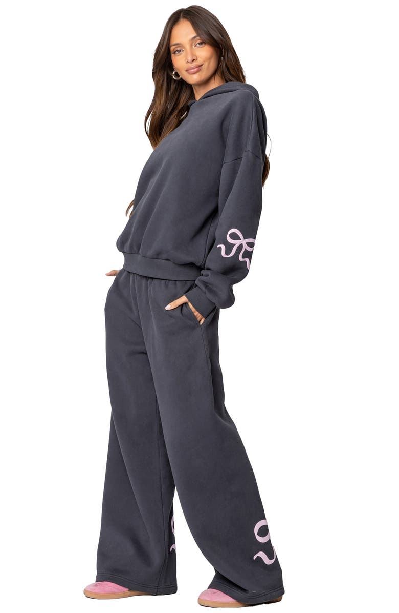 EDIKTED Bonney Bow Wide Leg Sweatpants, Alternate, color, Dark-Gray