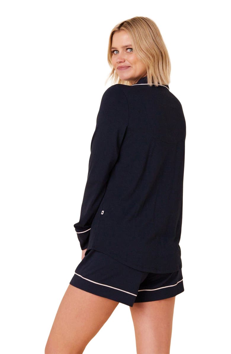 The Cat's Pajamas Pima Knit Holiday Long Sleeved Short Set, Alternate, color, Midnight