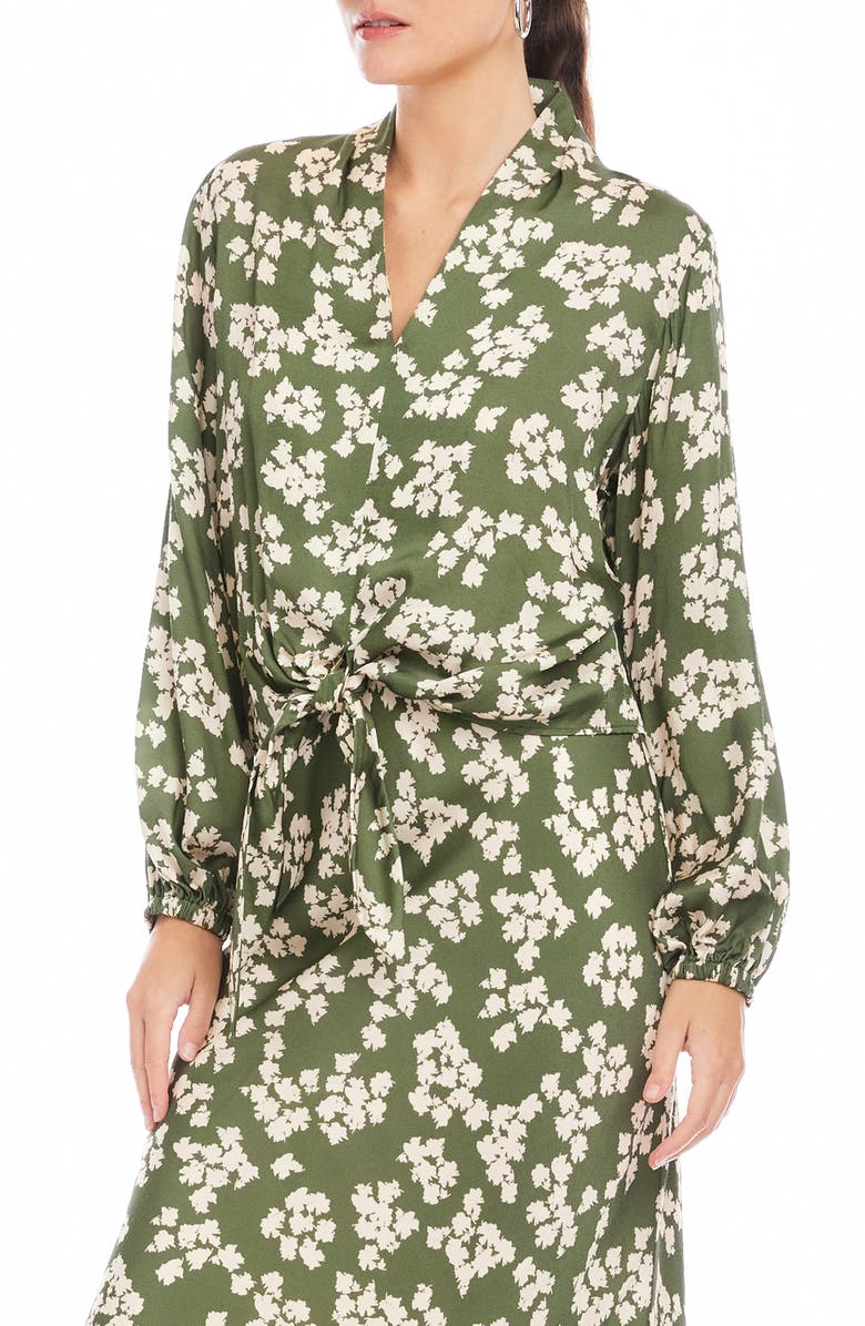 FIFTEEN TWENTY Scarlet Floral Tie Front Top, Alternate, color, Green Print