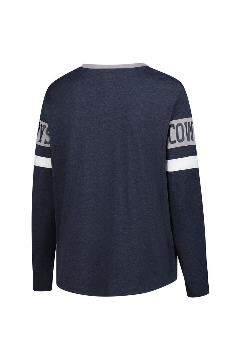 Women's New Era Navy Dallas Cowboys Plus Size Throwback Lace-Up Long Sleeve T-Shirt, Alternate, color, Navy
