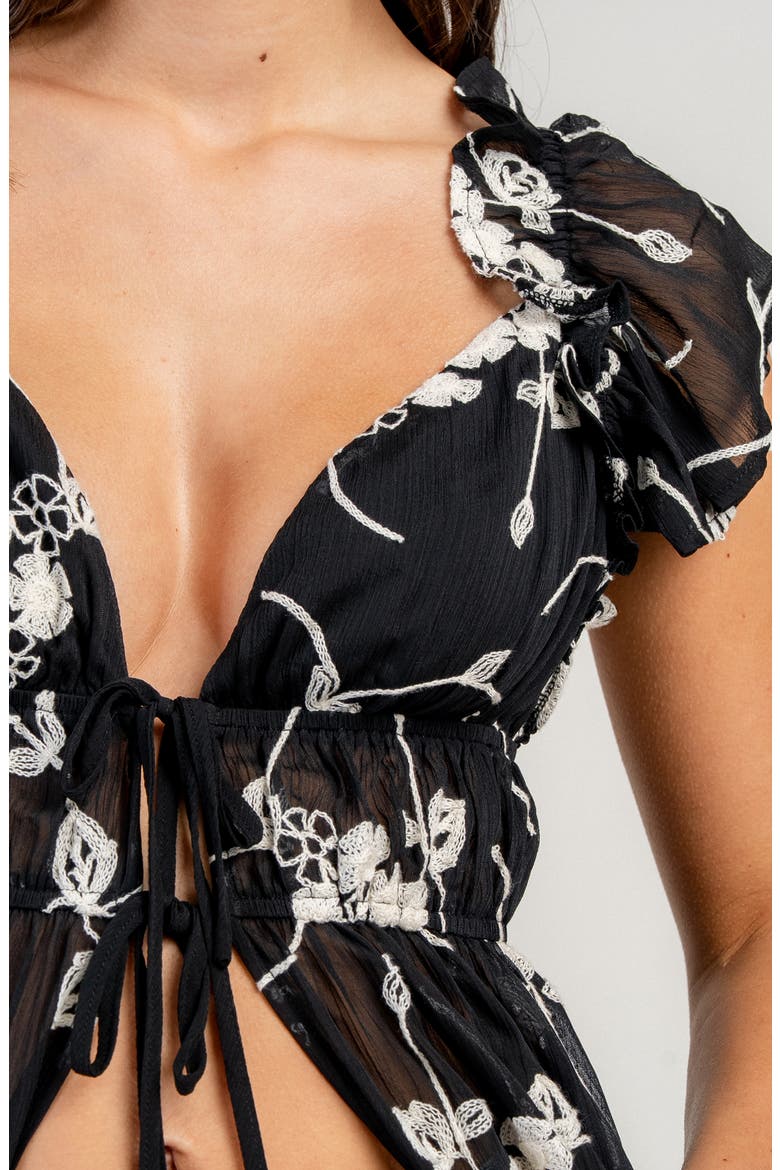 Embroidered Chiffon Ruffle Top, Alternate, color, BLACK