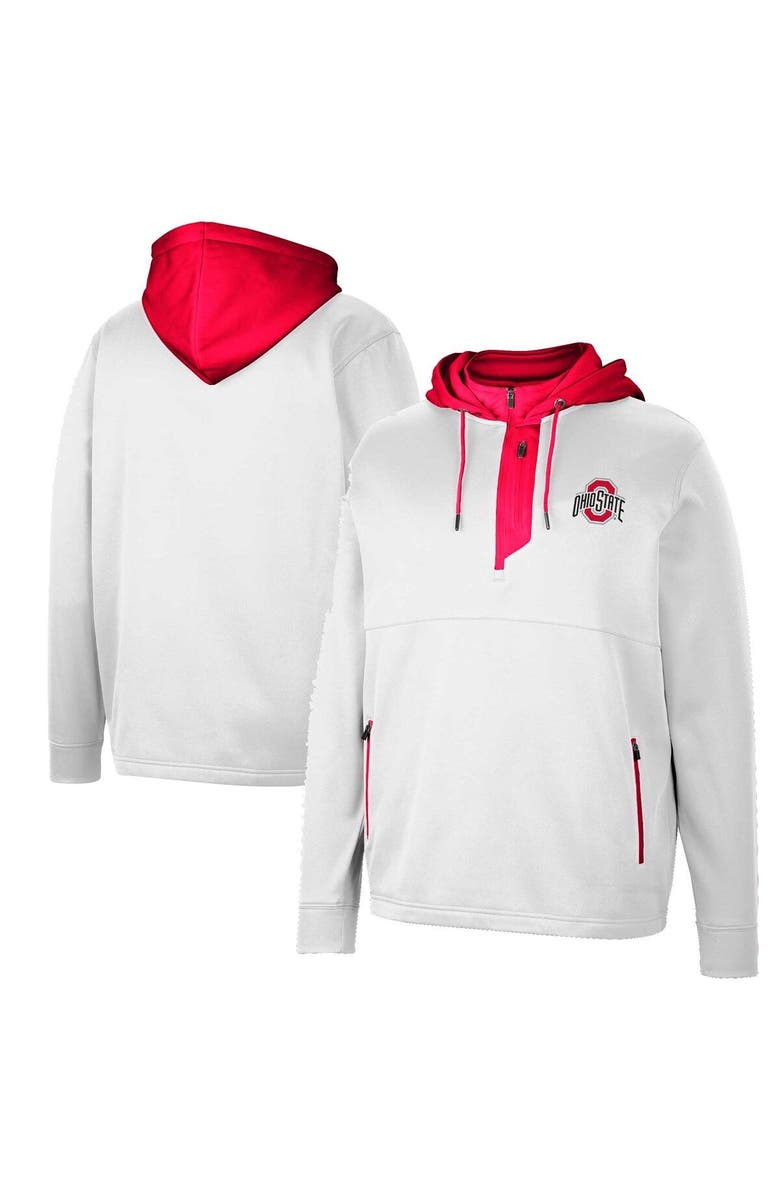 COLOSSEUM Men's Colosseum White Ohio State Buckeyes Luge 3.0 Quarter-Zip Hoodie, Main, color,