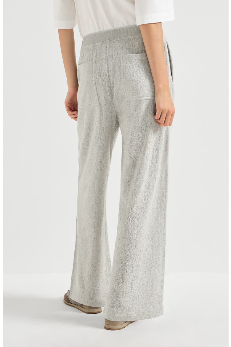 Lace flowers jersey track trousers in sparkling virgin wool and cashmere, Alternate, color, Light Grey