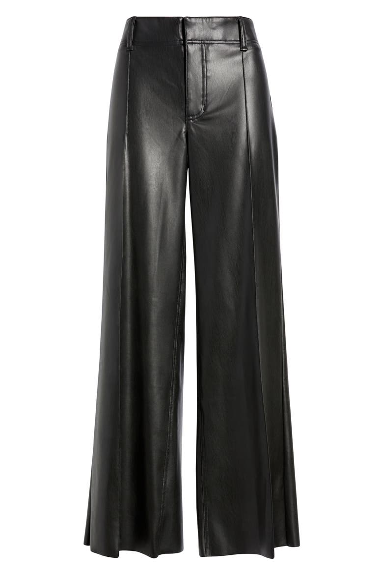 Pintuck Faux Leather Wide Leg Pants, Alternate, color, BLACK
