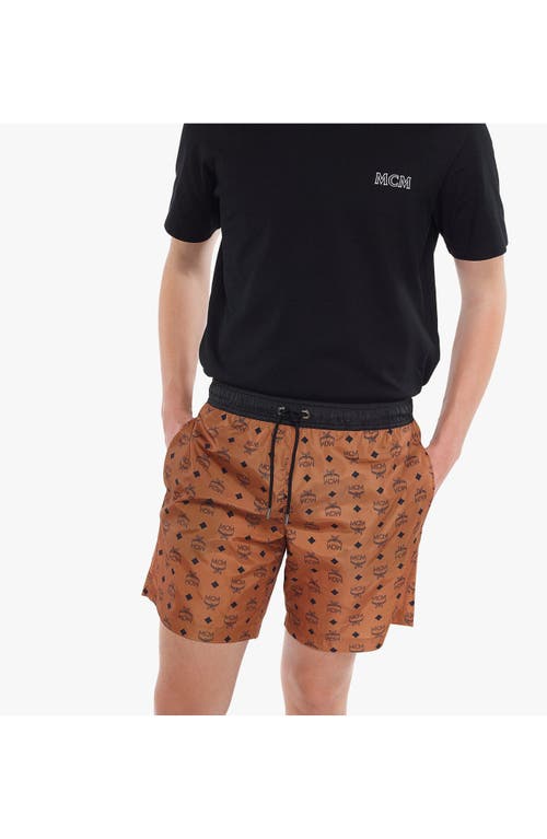 Mcm Monogram Print Swim Trunks In Cognac