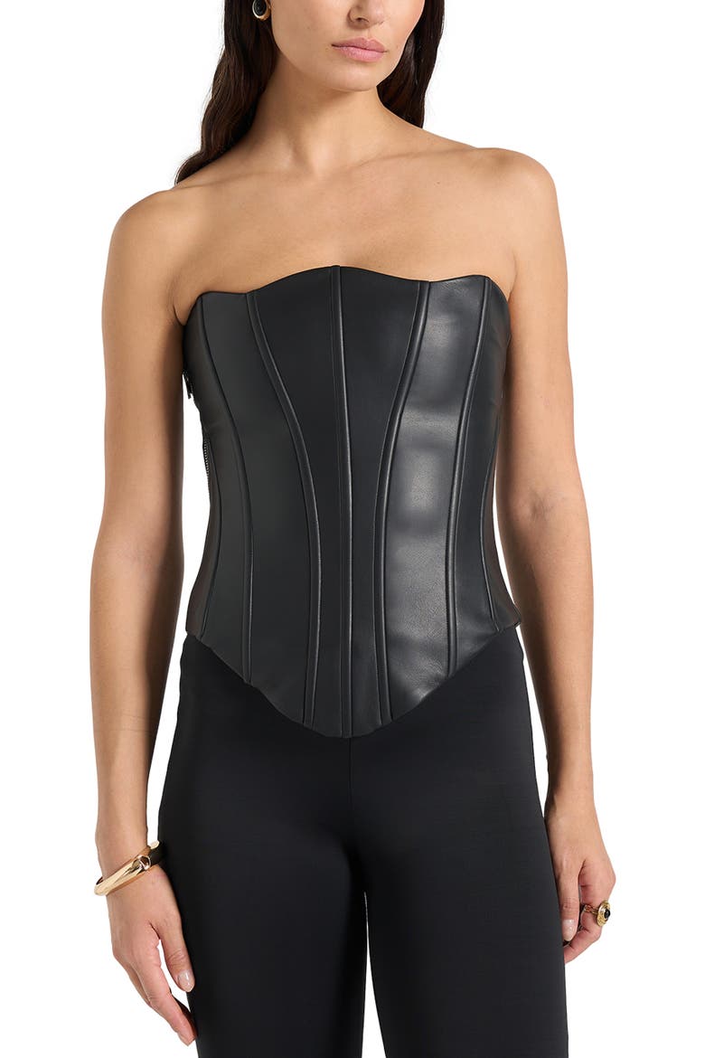 Scarlett Leather Lace Up Corset, Alternate, color, Black