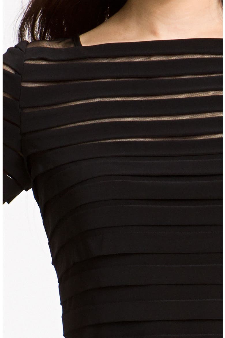 Illusion Bodice Pleated Jersey Sheath Dress, Alternate, color, BLACK