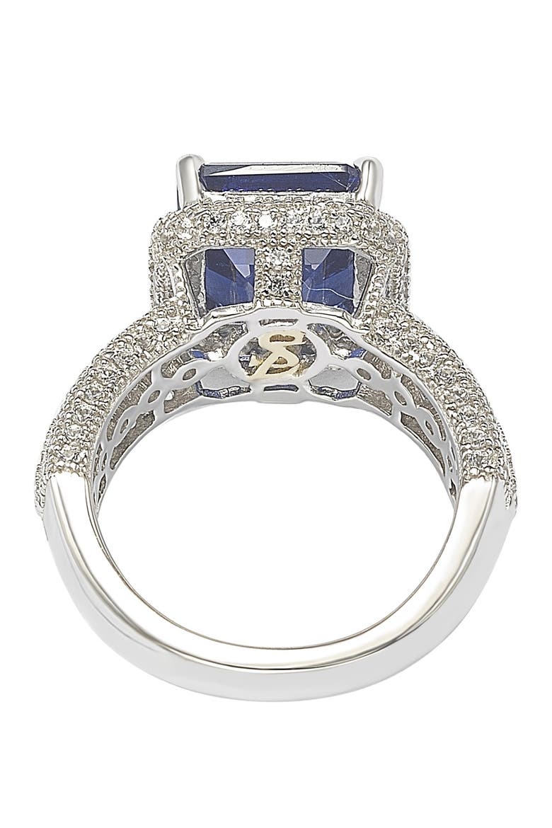 Sterling Silver Emerald-Cut Sapphire Diamond Accent Ring - 0.02 ctw, Alternate, color, BLUE
