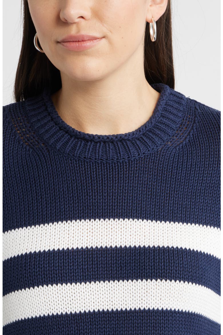 Stripe Roll Neck Cotton Sweater, Alternate, color, NAVY STILL- WHITE STRIPE