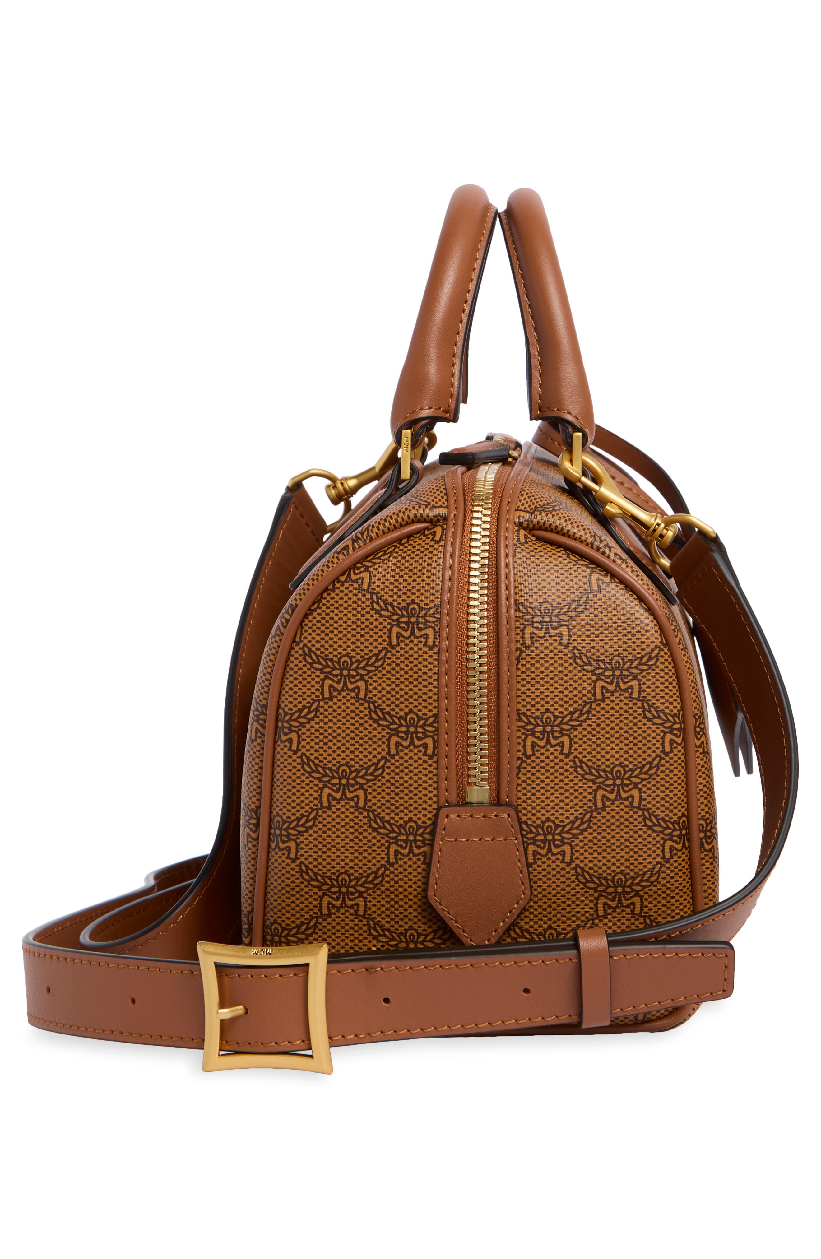 Small Ella Lauretos Boston Coated Canvas Satchel, Alternate, color, COGNAC