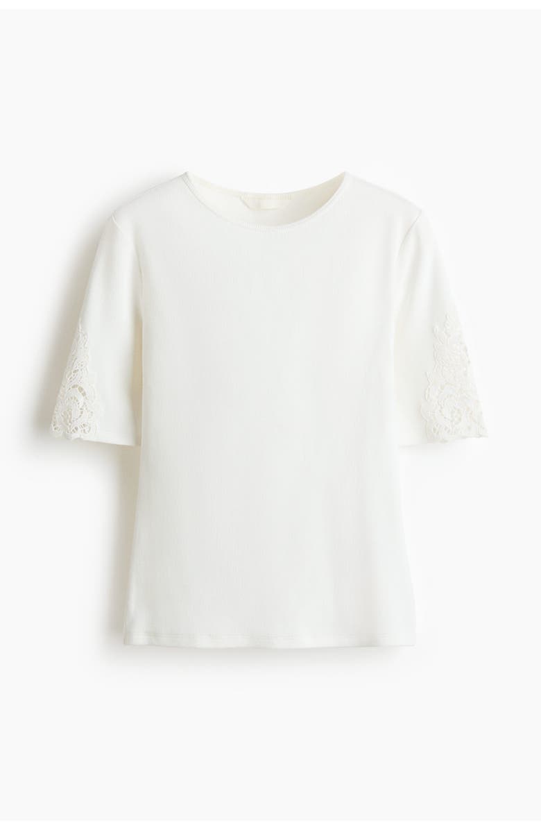 H&M Ribbed lace-inset top, Alternate, color, White