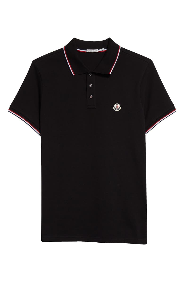 Moncler Tipped Cotton Piqué Polo, Alternate, color, Black