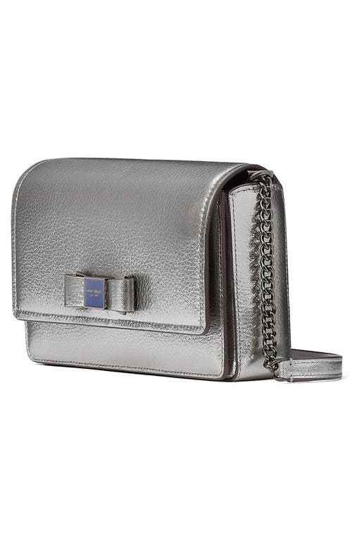 Kate Spade New York Morgan Bow Embellished Metallic Leather Wallet On A Chain In Gray