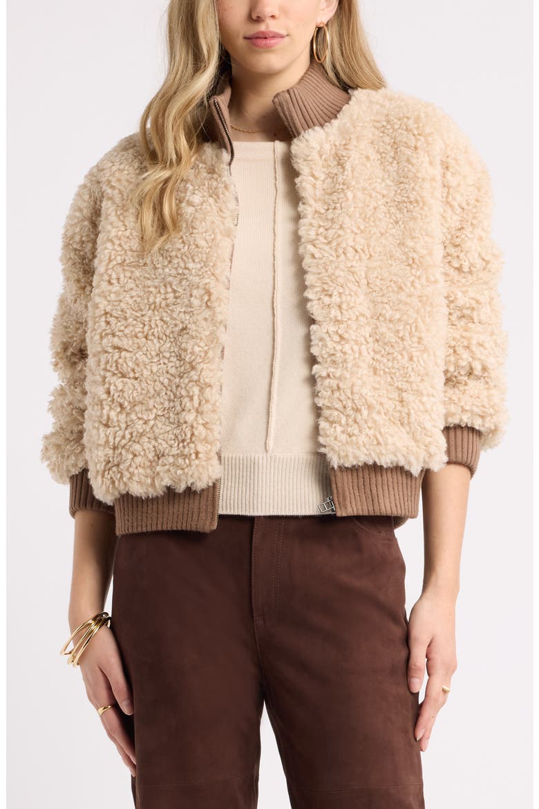 Faux Shearling Bomber Jacket, Main, color, NATURAL
