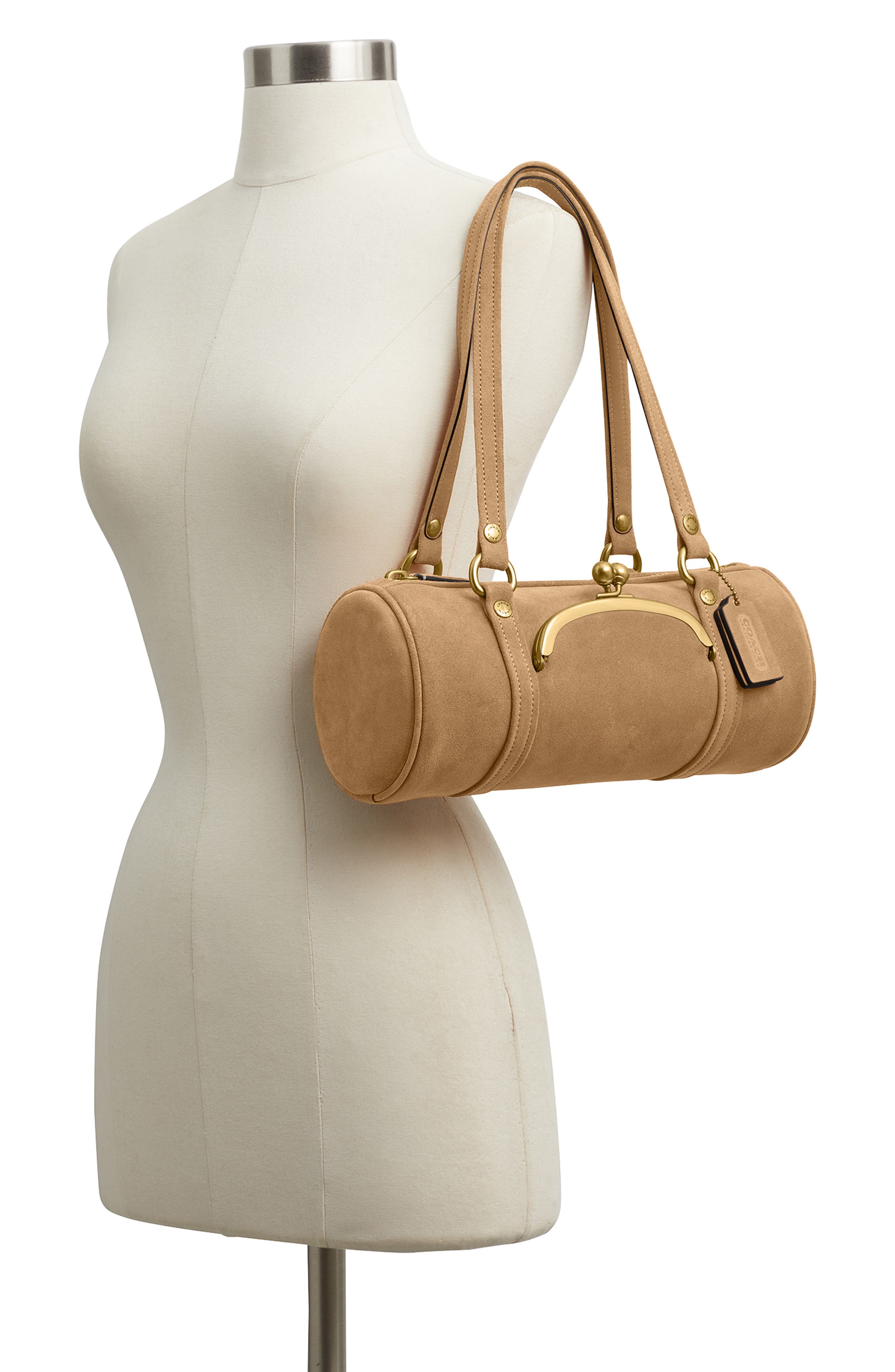 COACH Kisslock 28 Leather Barrel Bag, Alternate, color, Soul