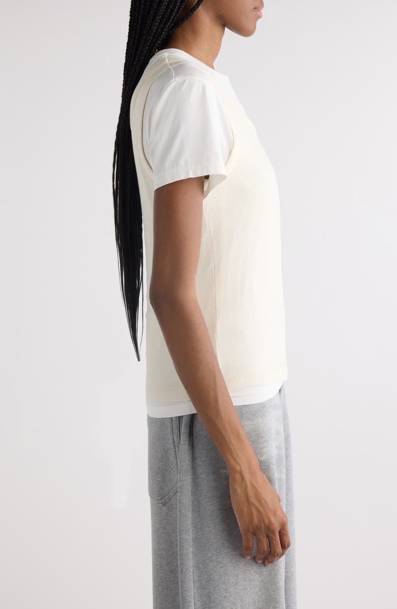 Acne Studios Ecleo Layered Stretch Cotton T-Shirt, Alternate, color, Off White