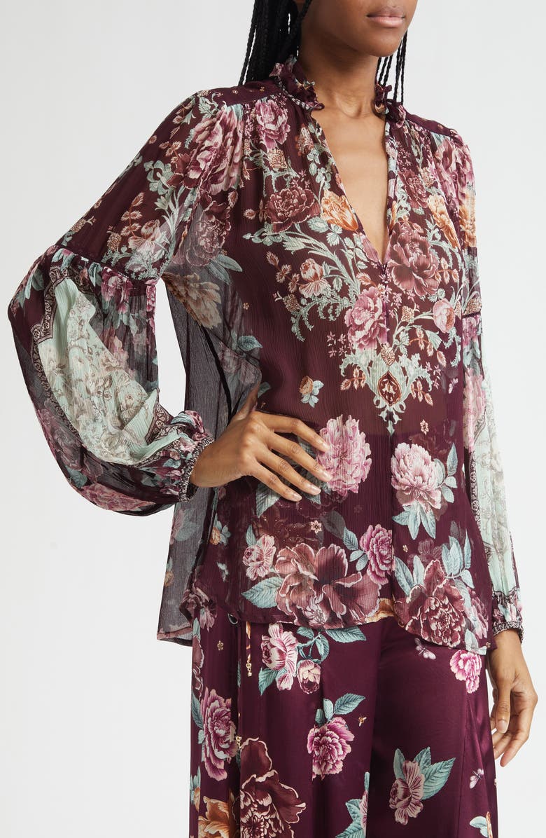 Camilla If These Tiles Could Talk Silk Peasant Top, Alternate, color, If These Tiles Could Talk