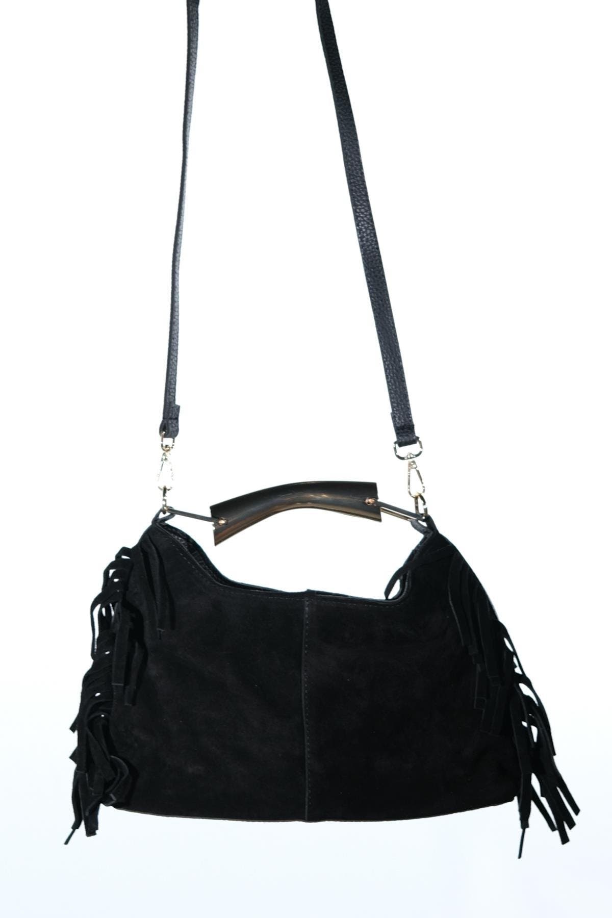 Forever & Always Shoes Astren Leather Shoulder Bag, Alternate, color, Black Suede Leather