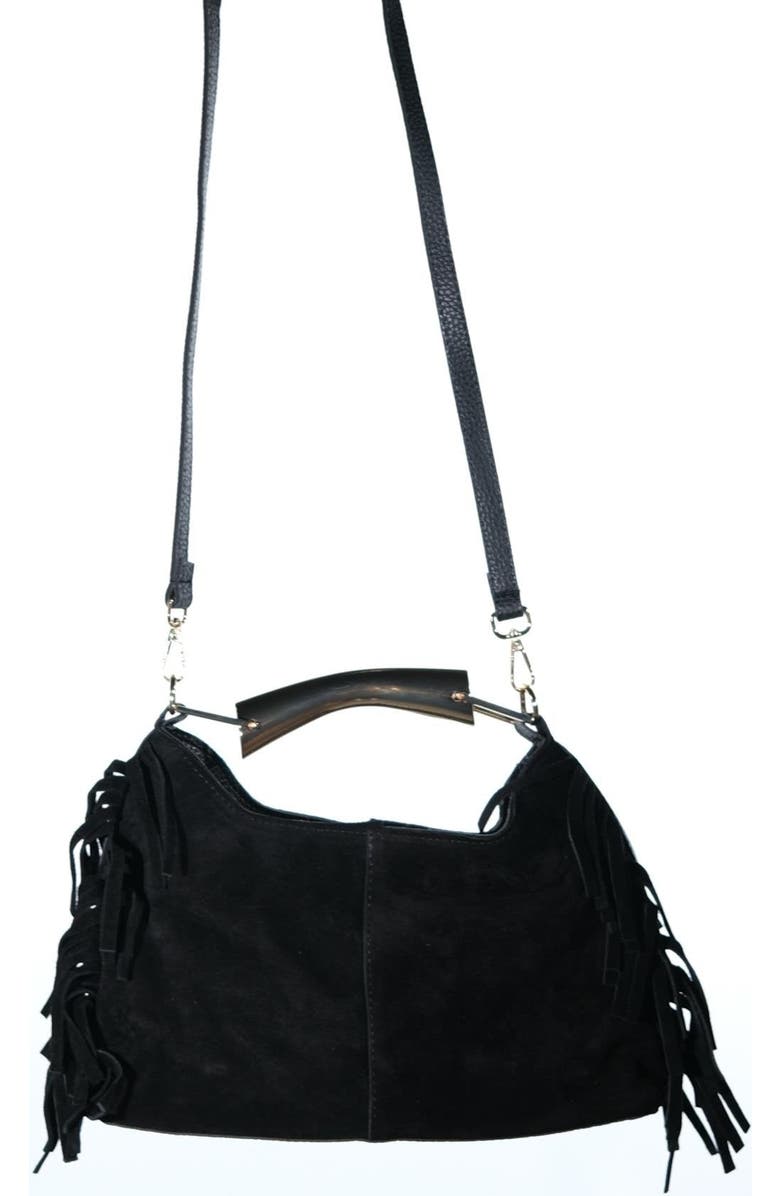 Forever & Always Shoes Astren Leather Shoulder Bag, Alternate, color, Black Suede Leather