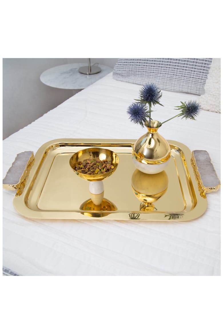 Hospitality Tray with Crystal Handles, Alternate, color, GOLD